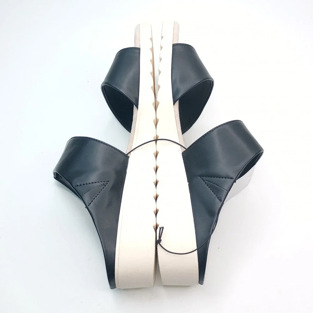 Kensie Endy Comfort Slide Women Size 7 Black Faux Leather Wedge Sandal KS261620